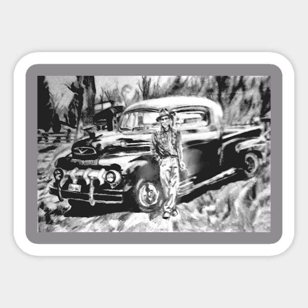 Pa and his Truck Sticker by DonWillisJrArt